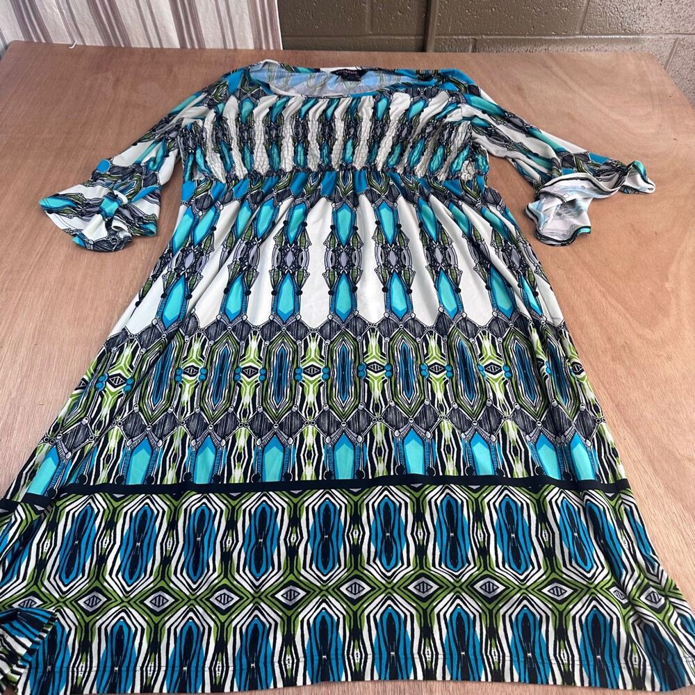 Signature‎ by Robbie Bee Women's 1X Geometric Smocked Dress